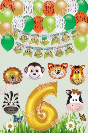Safari Konsepti 6 Yaş Doğum Günü Parti Kutlama Seti Balon Zinciri Parti Seti SET00029