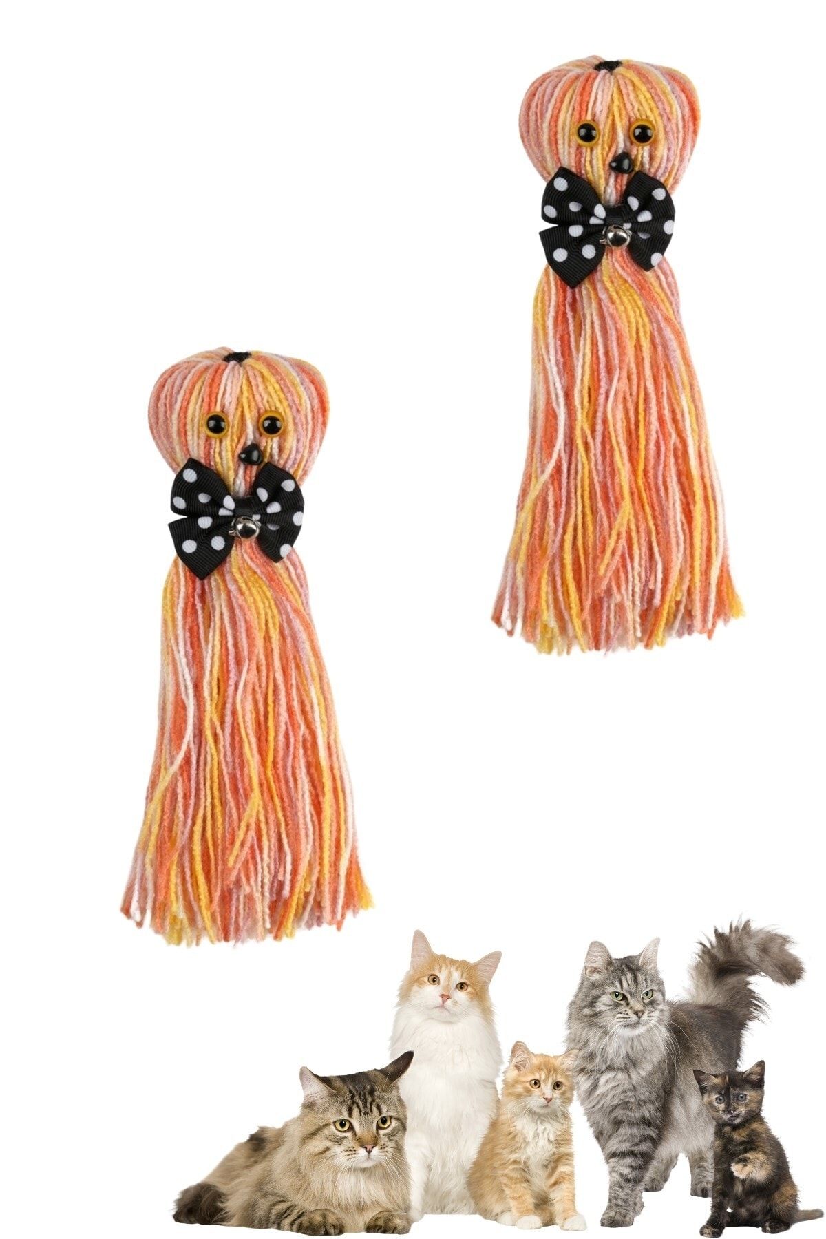 Buffer-® 2 Pieces Octopus Shaped Cute Cat Toy with Bells and String Colorful Tassels 1