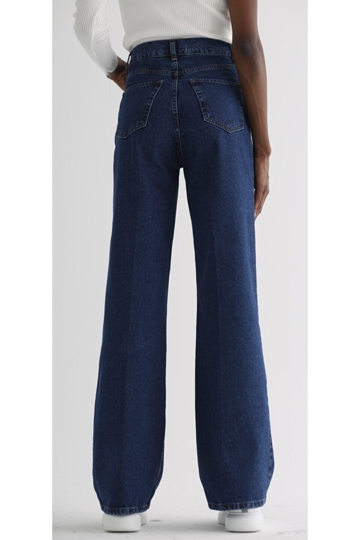 Livik-Pantaloni de damă Mendy Power Lycra, albastru închis, cu talie înaltă, cu picioare largi 4