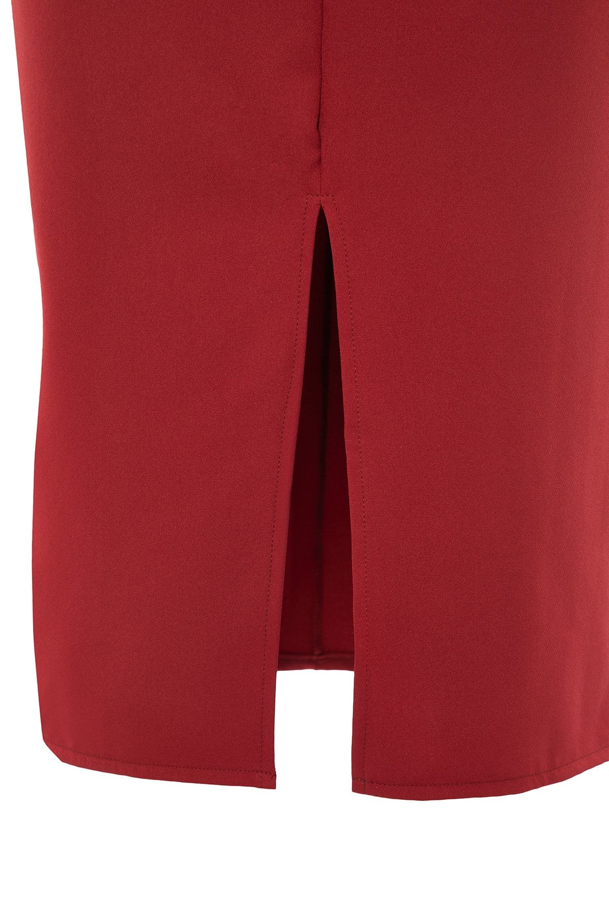Trendyol Collection-Burgundowa sukienka midi na ramiączkach - Spódnica ołówkowa z rozcięciem TWOSS19BB0216 7