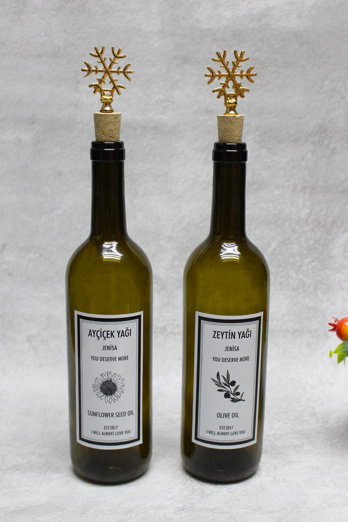 2 x Gold Snowflake Mushroom Stoppered Lubricant Oil Bottle Labeled Oil Bottle 750ml