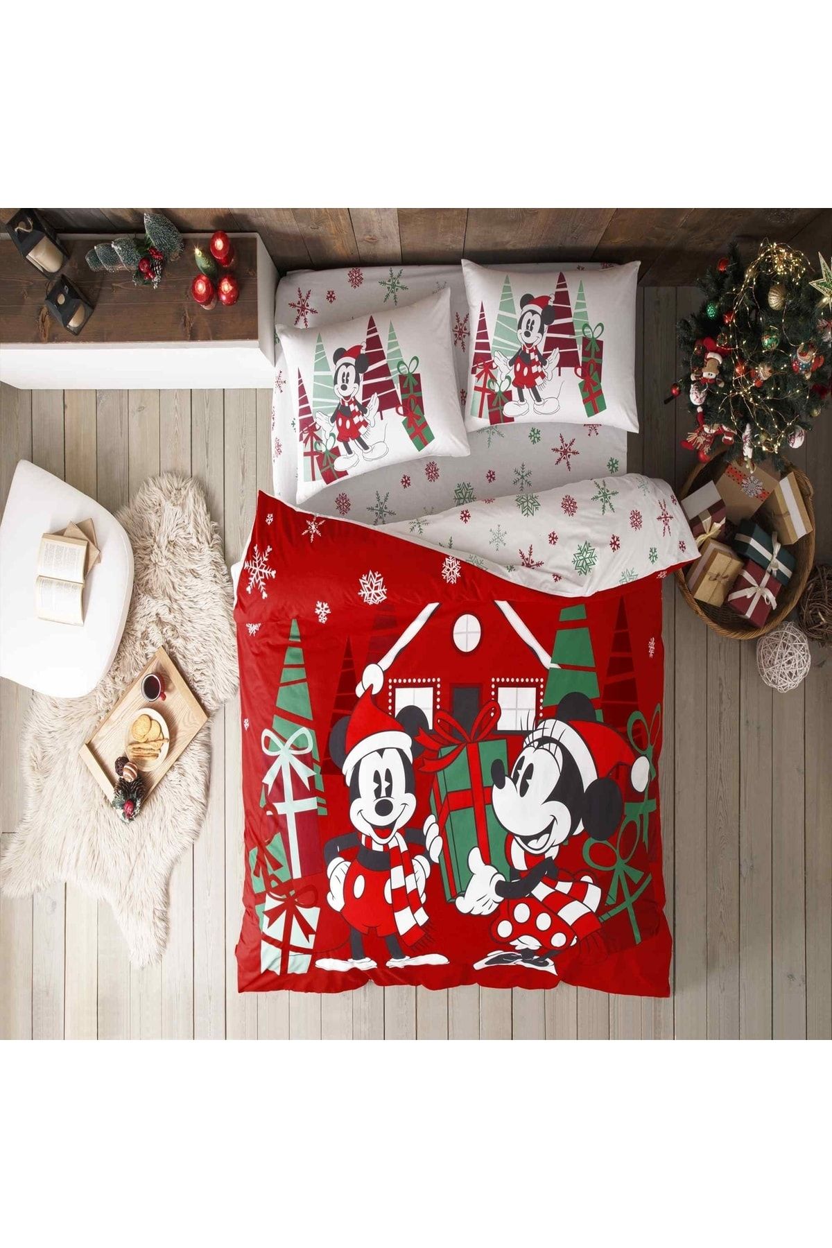 Taç-Disney Minnie&mickey Christmas Cotton Double Duvet Cover Set 4