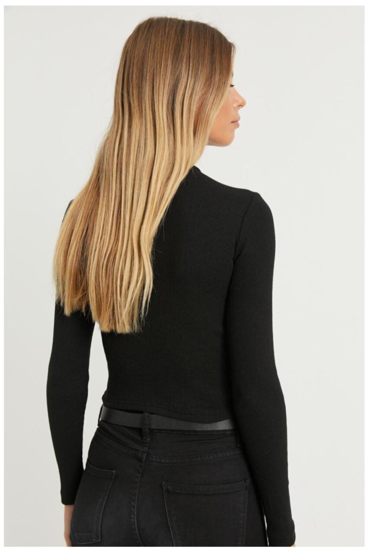Cool & Sexy-Women's Black Cross Collar Half Turtleneck Blouse B1404 3