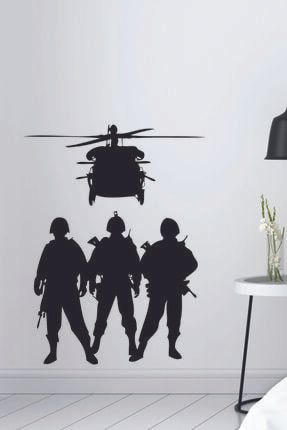 Siyah 3 Asker Ve Helikopter Sticker STC222-SİYAH