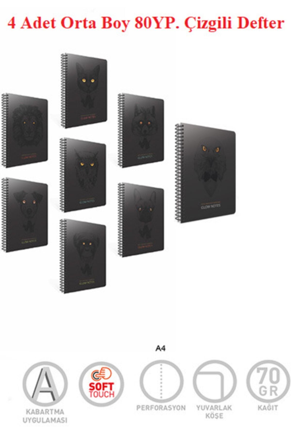 Gıpta-Glow Notes Medium Size 80 Sheets Lined 4 Pieces Notebook 1