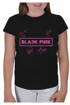 Blackpink Imza Baskılı Unisex Siyah Çocuk T-shirt gknblckcck2