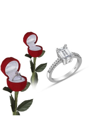 SARIASLAN Baget Taşlı Gül Kutusunda Gümüş Yüzük