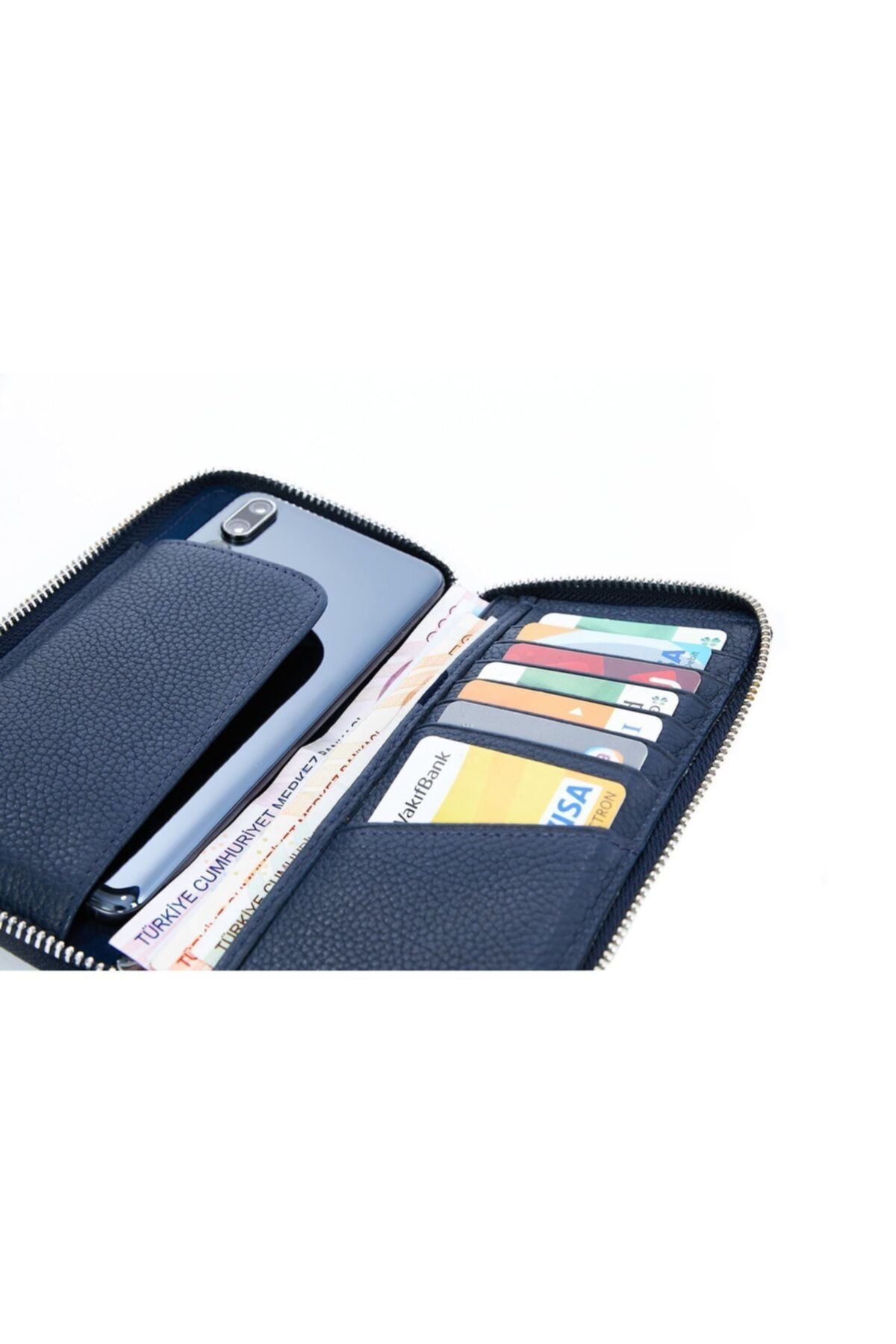 Deriza-Portofel din piele naturală cu compartiment pentru telefon bleumarin 5