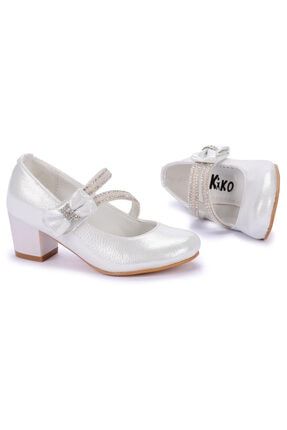 Kız Çocuk Beyaz Simli Taşlı Babet Ayakkabı 20YBABKIK000009