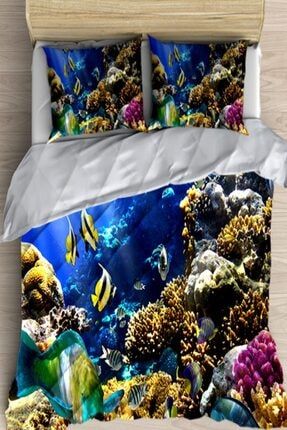 Else Mavi Akvaryum Denizli Balıklar 3d Desenli Çift Kişilik Mikrofiber Yorgan Uyku Seti elseciftyora21