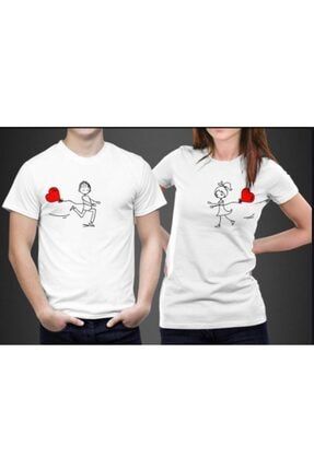 Sevgili Tişörtleri Bay Bayan Sevgililer Günü Özel Tasarımı Beyaz Tişört 2 Adet HM10000048332