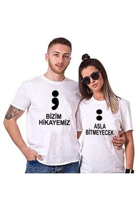 Sevgili Tişörtleri Bay Bayan Çift Kombin Beyaz Bizim Hikayemiz Tshirt 2 Adet HM10000048319
