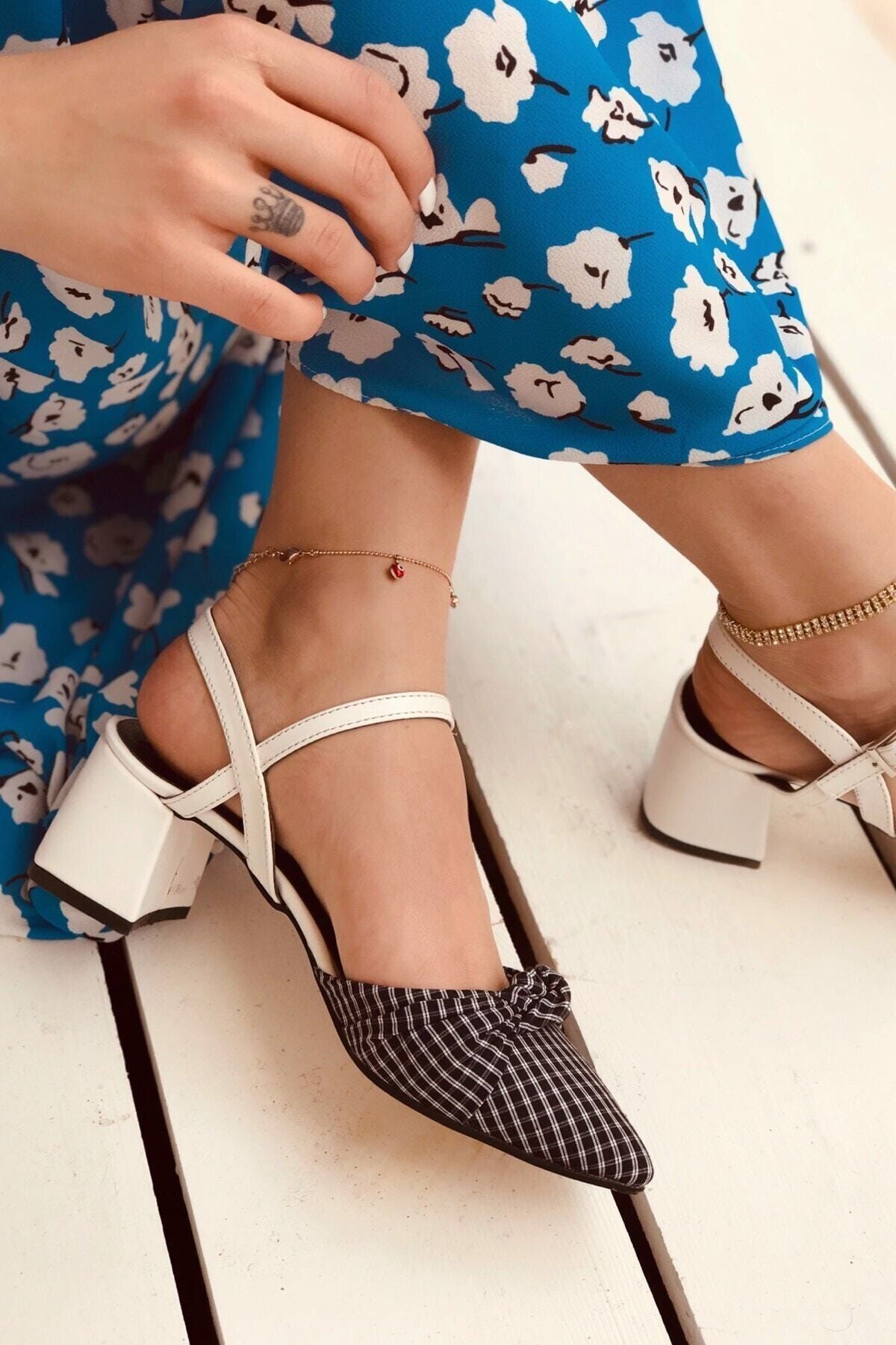haykmar Women s Mila White Matte Black Plaid Heeled Shoes Trendyol