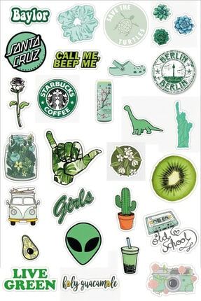 Yeşil Renklerde Live Green Temalı Sticker Seti 29 Adet aesthetic