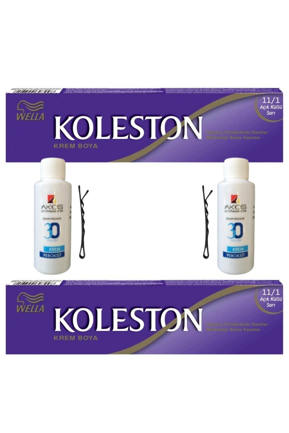 رنگ مو آبی مردانه و زنانه لوله مویی با آستر باز زرد 11 1 x 2 قطعه + AKOS 30 حجم اکسیدان Wella