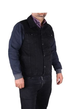 Erkek Denim Trend Giyim Mont Polar Kol Siyah Kot Ceket TYC00102128233