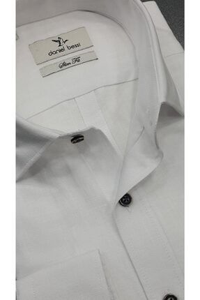 Erkek Beyaz Slim Fit Uzun Kollu Keten Gömlek 506-0420