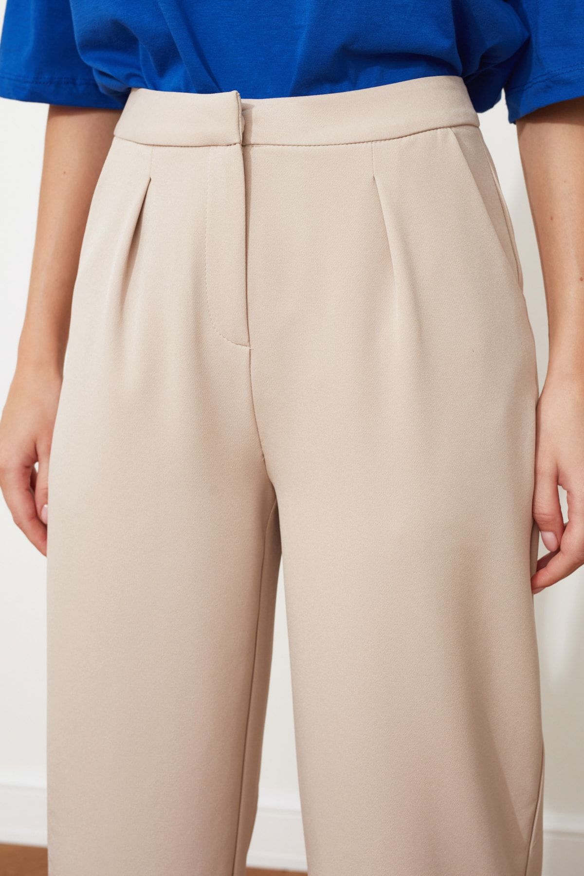 Trendyol Collection-Плісировані штани прямого крою з широкими штанинами TWOSS21PL0155 9