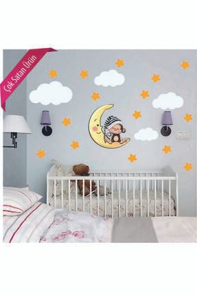 Uyuyan Maymun, Yıldız, Bulut Set Bebek Çocuk Odası Duvar Sticker 401
