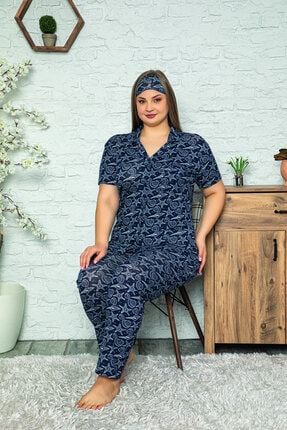 Kadın Battal Boy Önden Düğmeli Rahat Kesim Pijama Takımı 5500