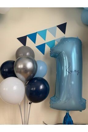 Mavi Folyo 1 Rakam Balon Ve Balon Standı