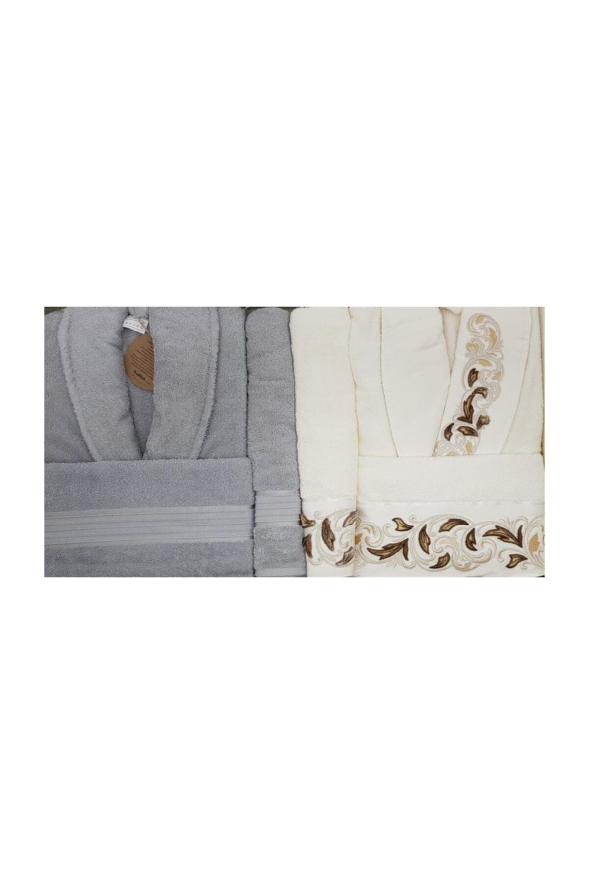 حوله تنپوش (روبدوشامبر) خاکستری مردانه و زنانه Grey Cream Versace Aster Family مجموعه m l Özdilek