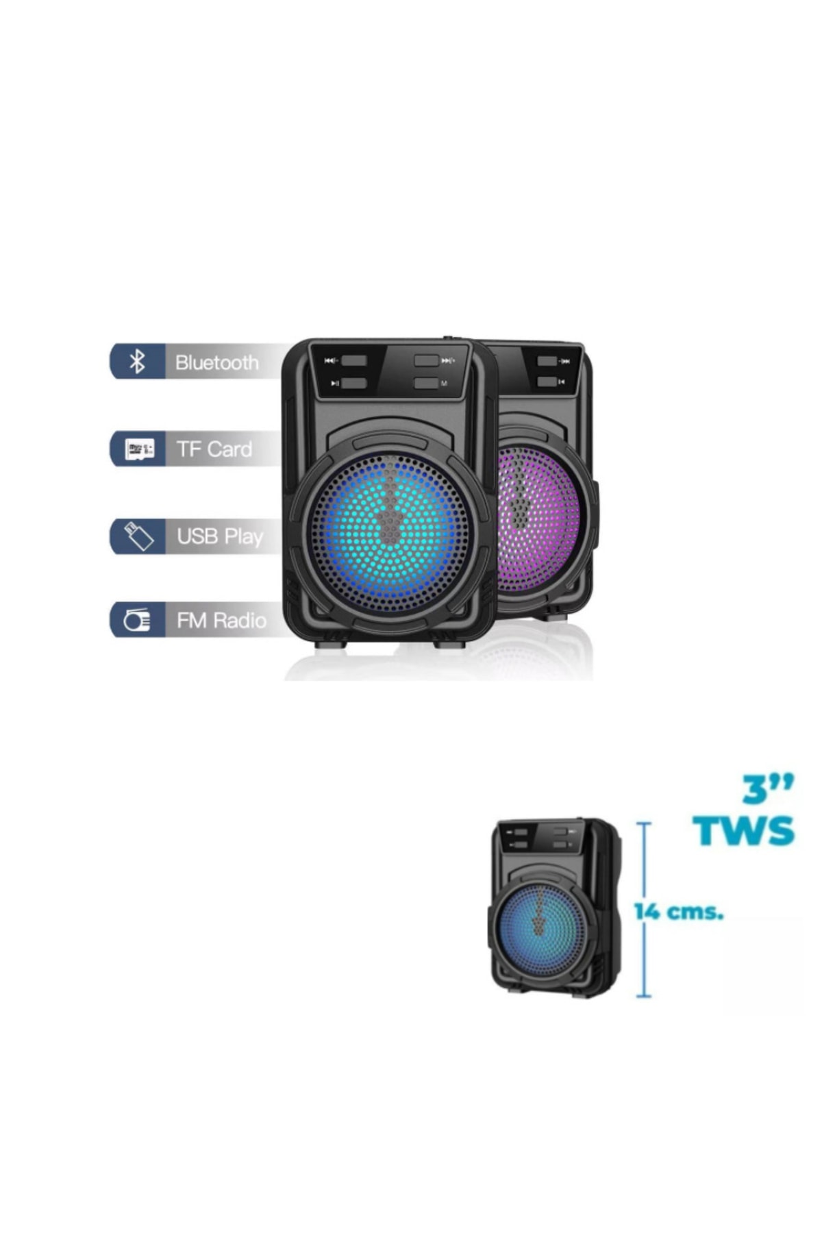 Extra Bass 3 Inch Bluetooth Hoparlör Fm Radyo Ses Bombası Hafıza Kart Usb Girişli Şarjlı Bataryalı 5
