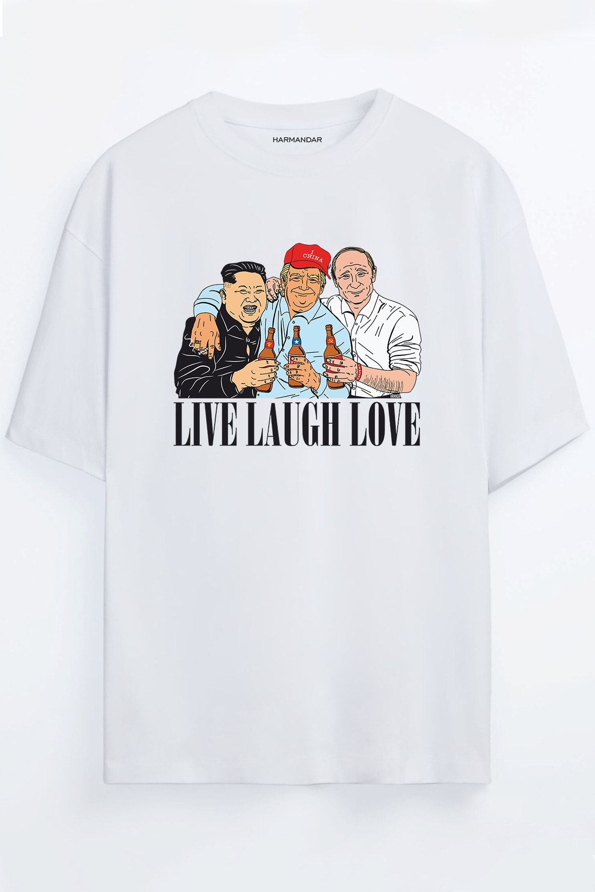 MELADYAN Harmandar Kim Jong Un Trump Putin Hooks Printed Unisex Black White Oversize T shirt Trendyol