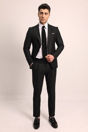 Erkek Siyah Tek Pile Slım Fıt Pantolonlu Takım Elbise P181052301