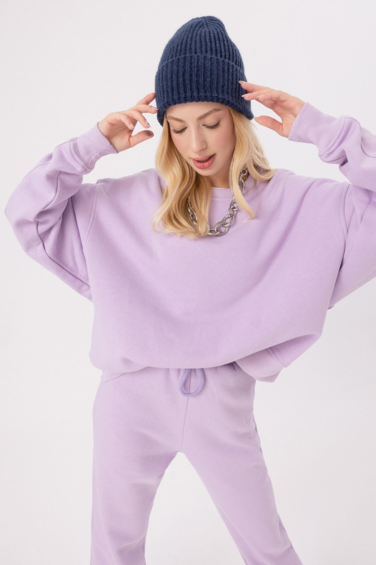 gothamvibes Women s Vibe Oversize Lilac Sweatshirt Trendyol