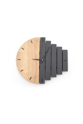 Wooden Sections Ahşap Modern El Yapımı Duvar Saati - Siyah 5028_BE