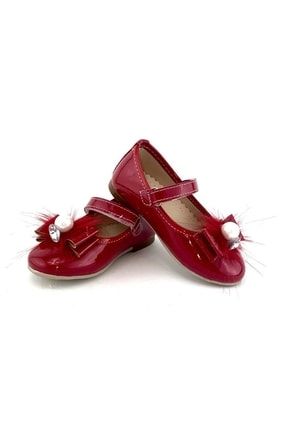 Kadın Kırmızı Rugan Tüylü Tokalı İncili Babet Ayakkabı MNK0120