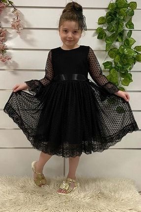 Siyah Yeni Nesil Dantel Kız Çocuk Elbise PMP-Y.NESİLDANTELSİ