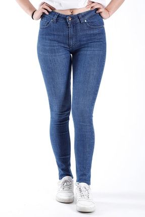 Kadın Mavi Yüksek Bel Taşlamalı Dar Paça Skinny Jean Kot Pantolon 401