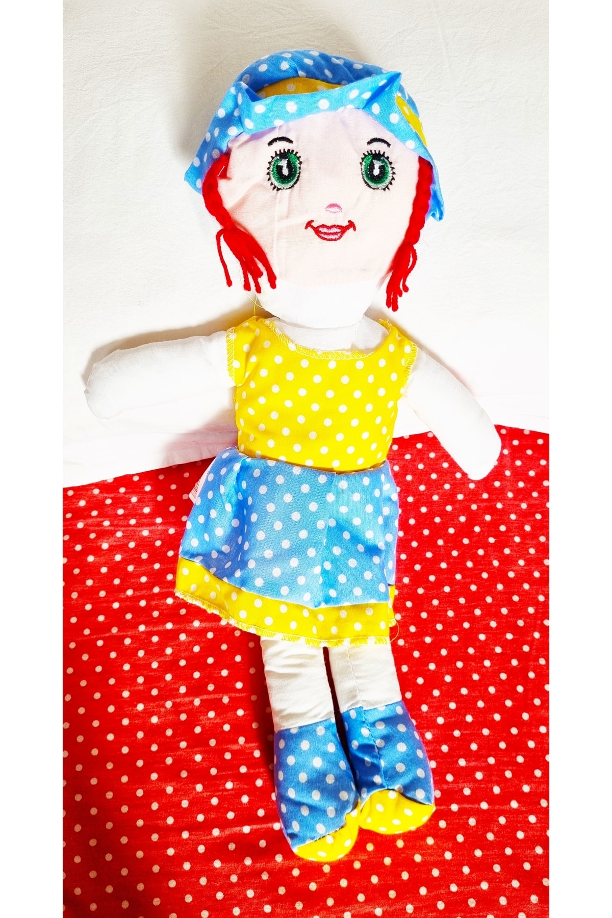 Mavi Başlıklı Yıkanabilir Bez Bebek 50 Cm - 1 Adet