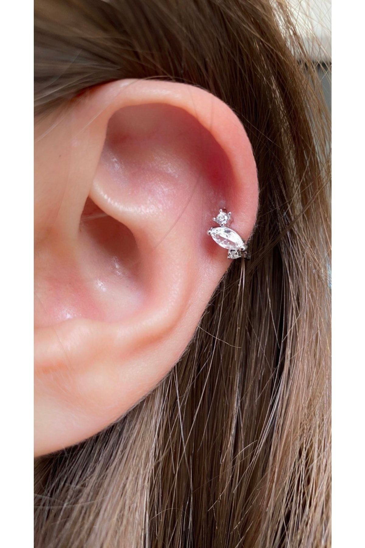 Cerrahi Çelik Zirkon Taşlı Tragus Rook Forward Lobe Helix Kıkırdak Uyumlu Halka Piercing Küpe