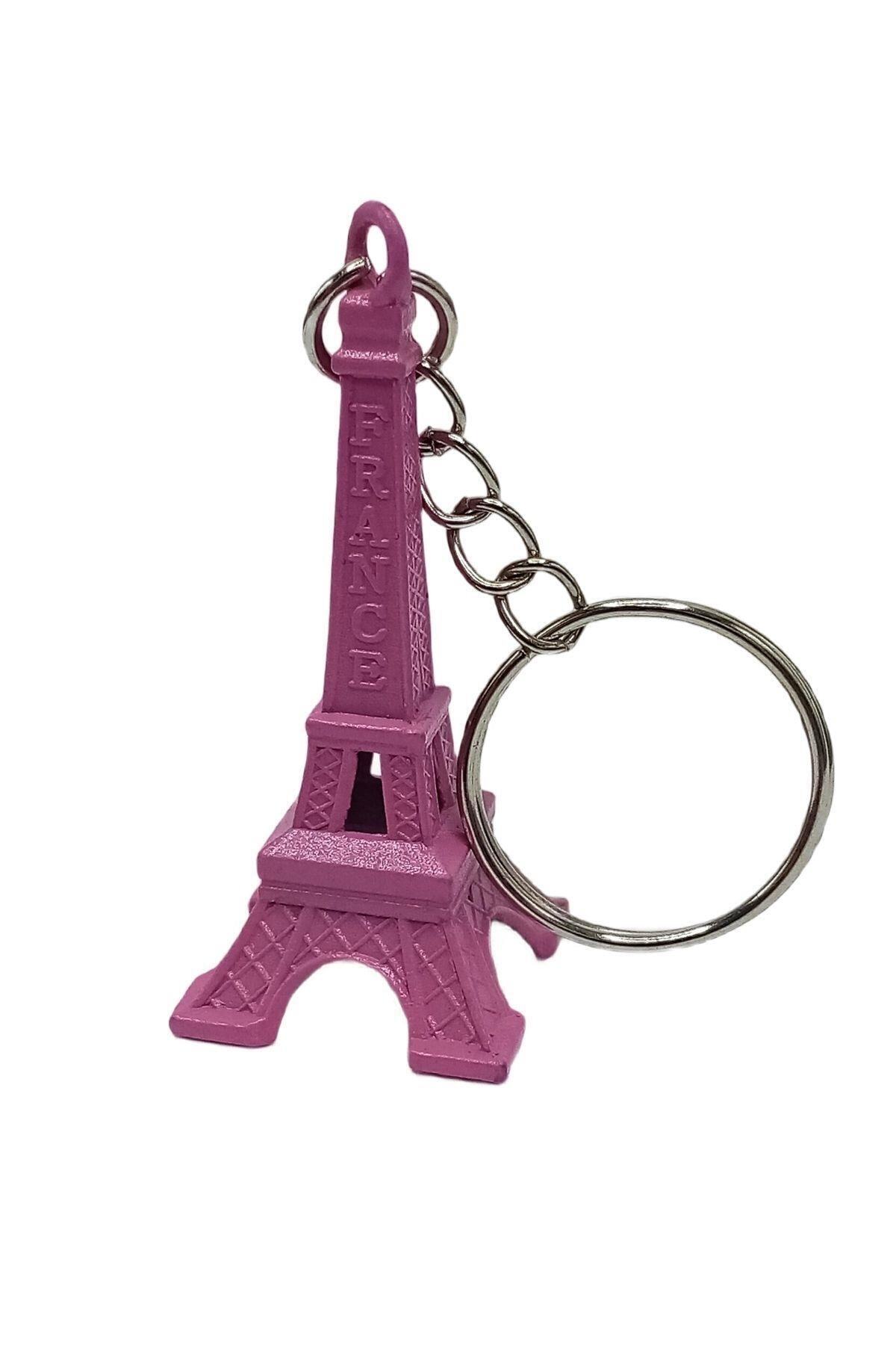 Dünyadan Hediyeler-Paris Eiffel Tower 3d Metal Keychain Pink 2