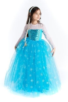 Mavi Elsa Kostümü Tarlatanlı Ve Saç Hediyeli - Kız Çocuk Parti Ve Doğum Günü Kostümleri TK0129