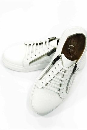 Erkek Beyaz Fermuarlı Bağcıklı Deri Ayakkabı E211080131
