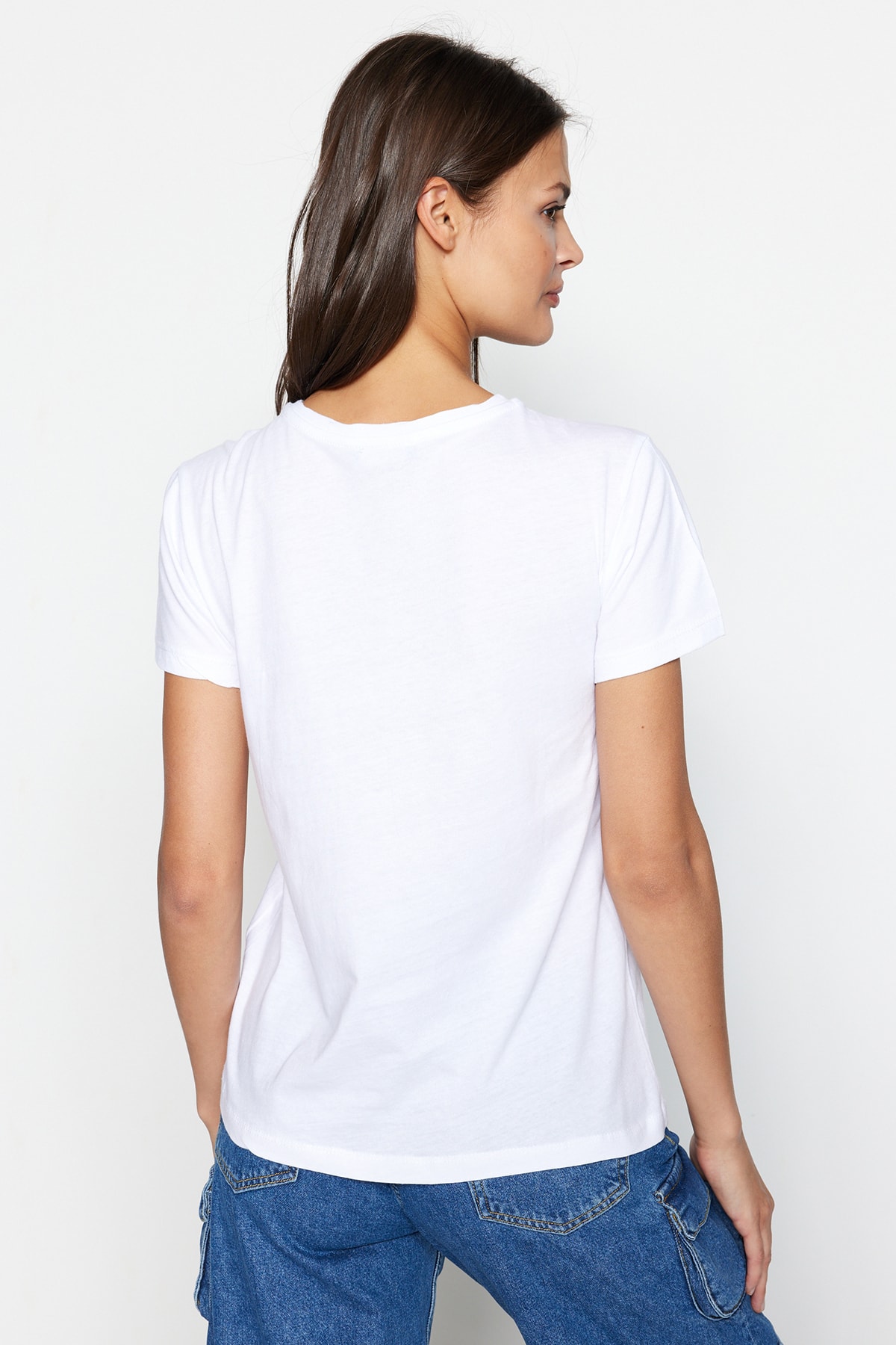 Trendyolmilla  Siyah-Beyaz-Siyah Çizgili 3'lü Paket Basic Bisiklet Yaka Örme T-Shirt TWOSS20TS0146 - Görsel 7