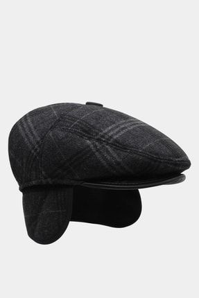 Kışlık Kulaklı Kasket Şapka Flat Cap Gri KLH7048