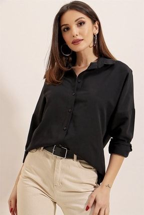 Oversize Uzun Basic Gömlek Siyah S-22K2060005-Siyah