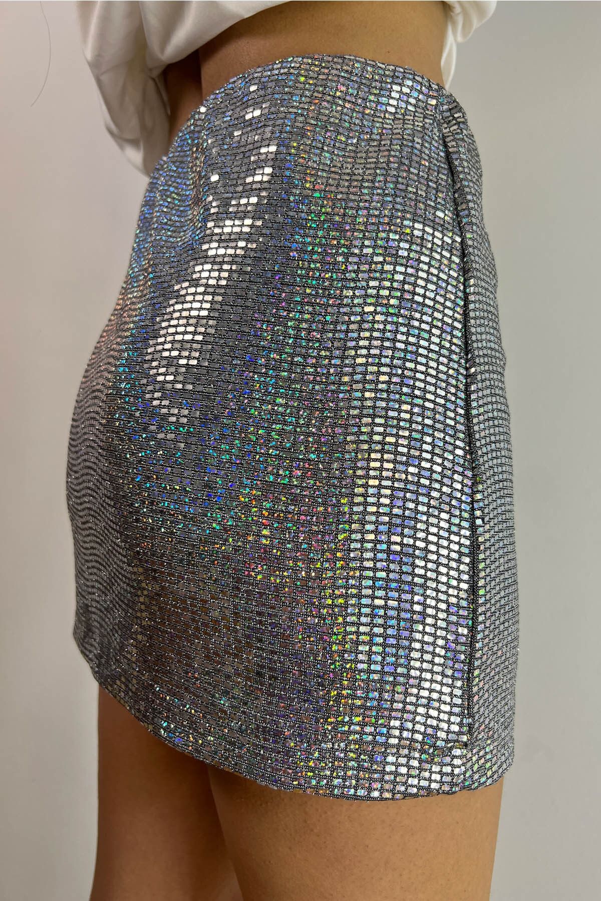 Seda Yalçın Atelier Gri Pırıltılı Mini Etek BY6963
