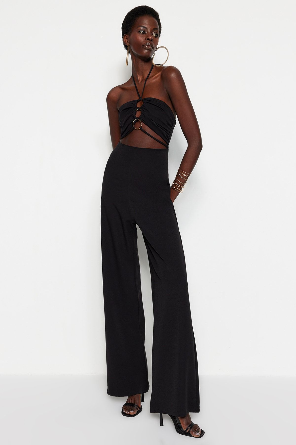 Fitted wide leg jumpsuit clearance