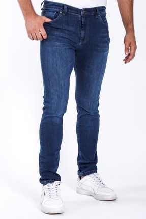 Erkek Mavi Taşlamalı Likralı Slim Fit Dar Paça Jean Kot Pantolon 601