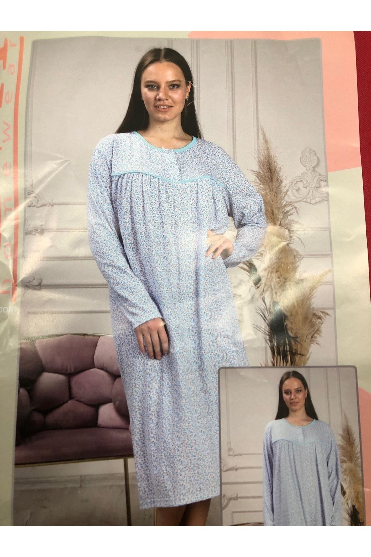 I k Tekstil Nightgown Blue Trendyol