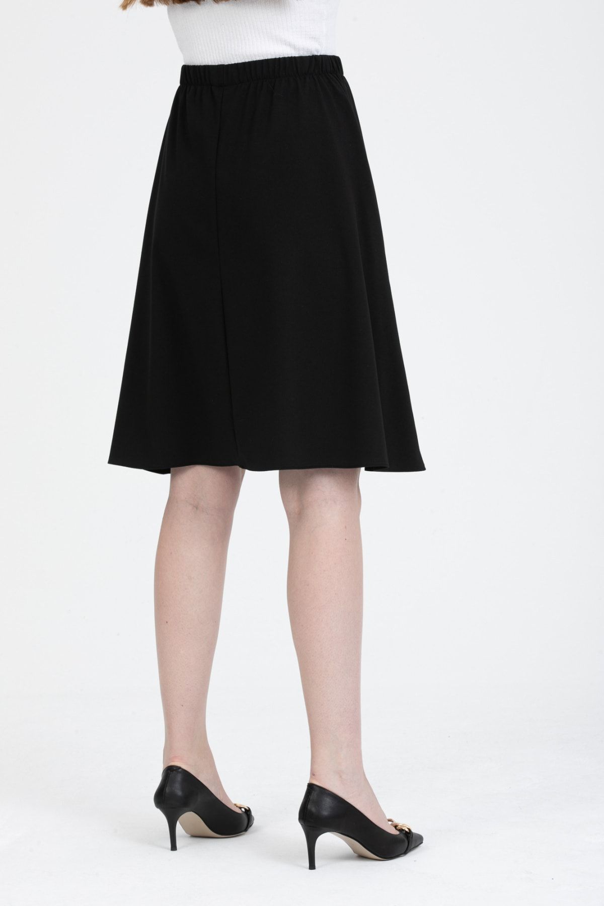 Gül Moda-Fusta midi evazată cu talie elastică negru simplu G102-4 5