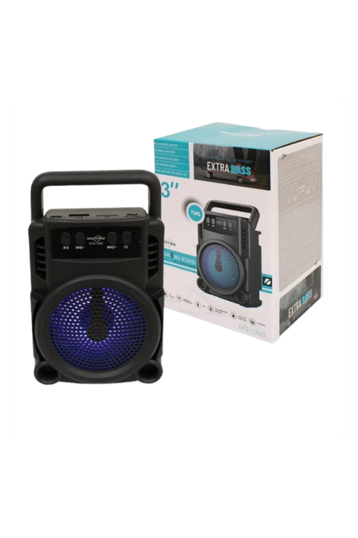 Extra Bass 3 Inch Bluetooth Hoparlör Fm Radyo Ses Bombası Hafıza Kart Usb Girişli Şarjlı Bataryalı 3