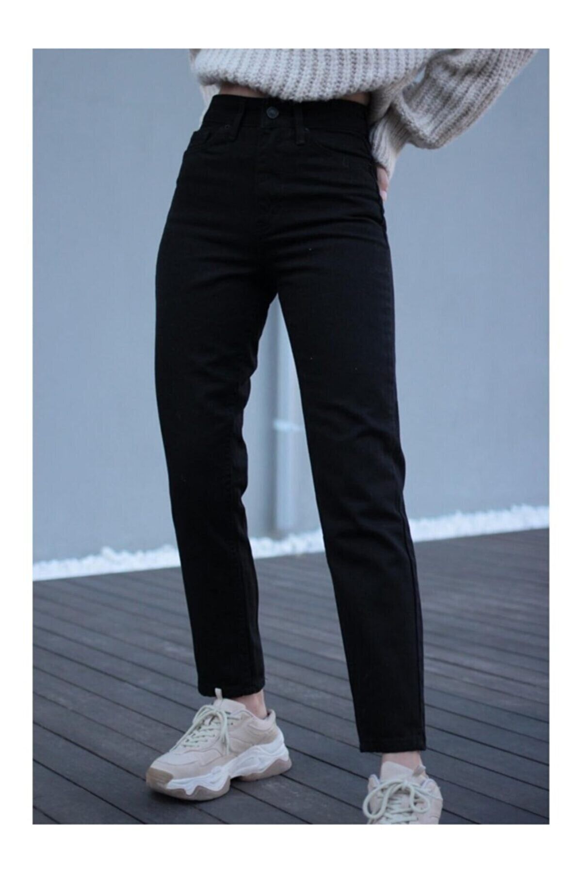 BROSERER-Simua High Waist Black Mom Jeans Lycra Black Extra Comfortable Mom Jeans 3