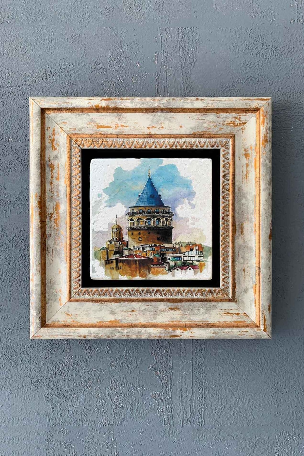 Galata Drawing Framed Stone Table 20x20 Cm-wall Decor